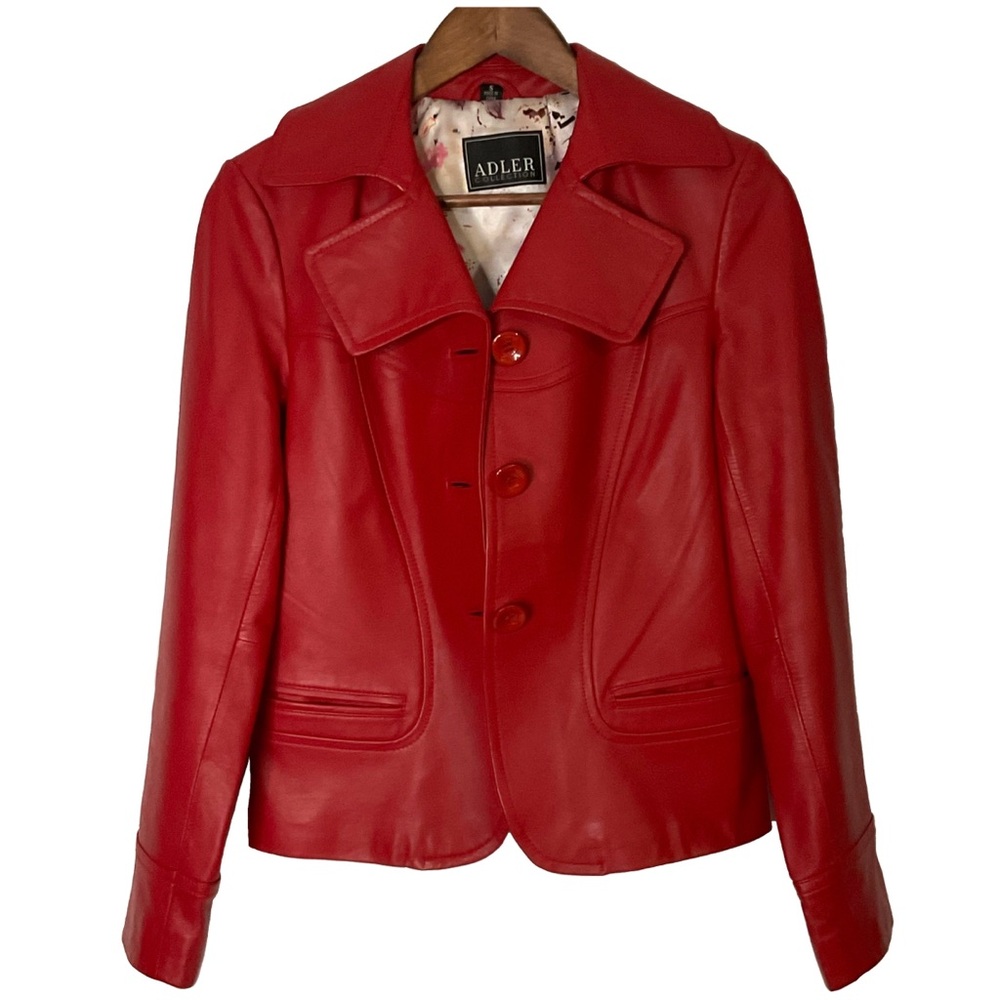 Adler Collection VTG Women’s Red 100% Leather Blazer Button-Up Jacket; Sz Small